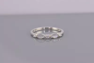 Sterling Silver Mother Of Pearl Cubic Zirconia Accented Band Ring 925 Sz: 10 • $21.50