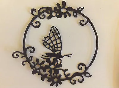  Embellishments Die Cut Flower Circle With Butterfly  Black Card  Qty 6  • £1.50