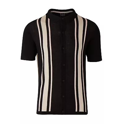 Mens Merc London Edenbridge Button Through Knitted Polo Shirt - Black • £62.99