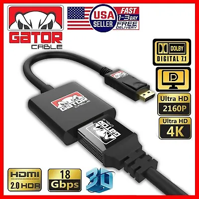 Display Port To HDMI Adapter Cable Audio Video PC Monitor 4K 1080P 60Hz 18Gbps • $9.99