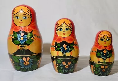 Russian Nesting Dolls Matryoshka Woman Set 3 Pieces Hand Painted 5.5  Wooden • $12.99