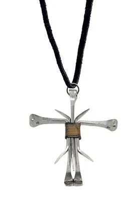 Desert Moss Vintage Mens Nail Cross W/ Copper Pendant Necklace On Leather Rope • $23.99