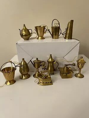 Lot 11 VTG Christmas Tree Ornaments Solid Brass Miniature Dollhouse Crafts Heavy • $19.51