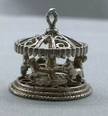 Vintage Sterling Silver Carousel Charm Spins Movable Horse Merry Go Round Large • $39.95