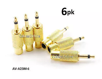 6-PACK RCA Female To 3.5mm Mono Male Plug Gold-Plated Audio Adapter AV-A23M-6 • $9.99