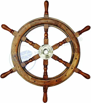 £51.71 • Buy 24  Brass Finishing Wooden Steering Ship Wheel Pirate Vintage Wall Boat Décor 
