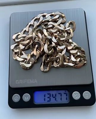 Heavy Men’s 9ct Gold No Clasp Curb Chain 26.7 Inches Long. Not Scrap 134 Grams • £3595