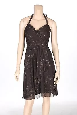 I.N. San Francisco Vintage 90s 00s Brown Sparkle Halter Prom Party Dress Sz M • $99.95