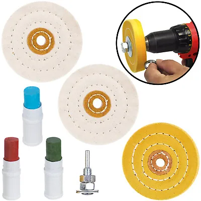 Metal Cleaning Polishing Buffing Wheel & Compound Polish Kit For Drill 7 Pce Set • £12.59