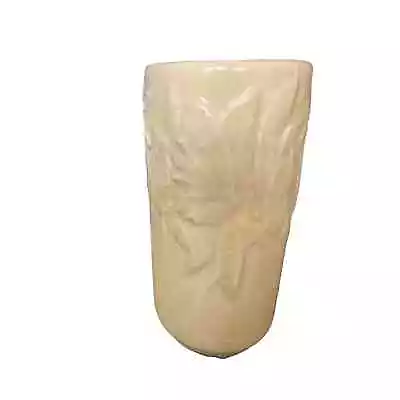 NELSON McCOY POTTERY SIGNED EMBOSSED BUTTERFLIES YELLOW 6  CYLINDER VASE 1940'S • $31.20
