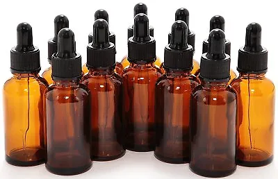 Amber 1oz Boston Round Glass Bottles W/ Glass Droppers 30ML (12 PACK - 100 PACK) • $12.49