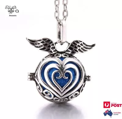 $19.90 • Buy Angel Wing Hearts Locket Aromatherapy Oils Diffuser Silver Necklace + 2 Balls