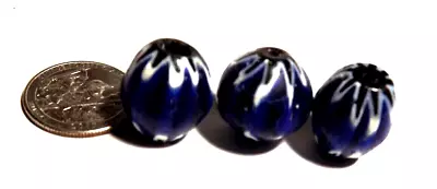3 Pcs. Vintage African Trade Beads Venetian Glass 3 Layer Chevron Blue & White • $9.99