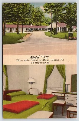 Mount Union Pennsylvania~Motel 22~Highway Roadside~Inside Guest Room~1940 Linen • $6.50