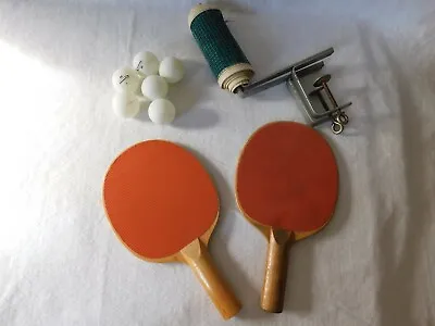 Vintage Table Tennis Set 2 Harvard Paddles Net Clamps 6 Balls • $20.99