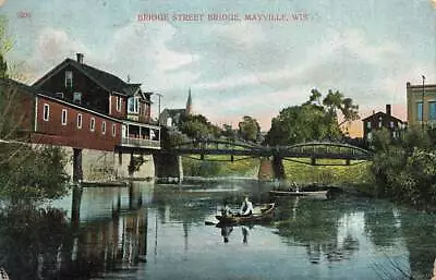 Bridge Street Bridge Lake Boats People 1908 Mayville WI VTG P115 • $7.99