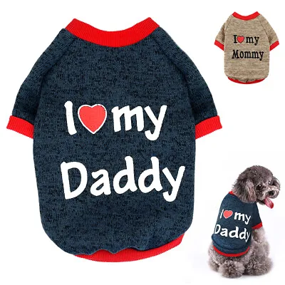I Love Mummy/Daddy Extra Small Dog Jumpers Pet Puppy Cat Clothes Sweater Coats • £7.79
