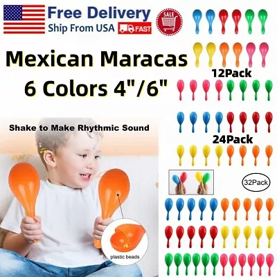 6 Colors Mexican Maracas For Kids Neon Fiesta Party Favors Decor Baby Noisemaker • $24.86