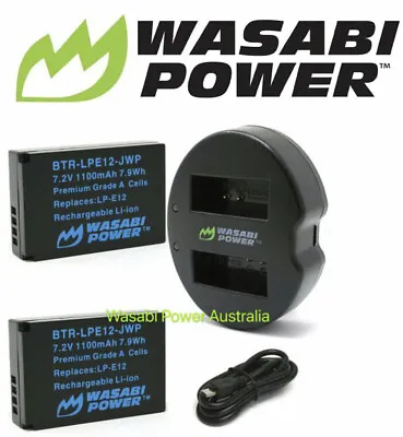 LP-E12 Battery Wasabi X 2 + Dual USB Charger For Canon LP-E12 Canon EOS M50 100D • $59.90