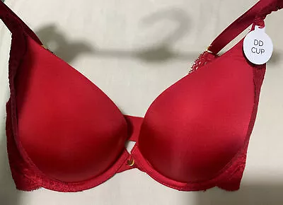 M&S PERFECT FIT UNDERWIRED PLUNGE PUSH UP Bra With MEMORY FOAM REDCURRANT 30DD • £12.99