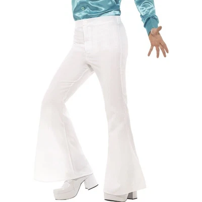 £12 • Buy White Flared Trousers Mens 60s 70s Fancy Dress Hippy Flares Disco Adults Costume