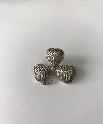 £13 • Buy Vintage Silver Shamrock Three Leaf Clover Faith, Hope & Love Marcasite Brooch