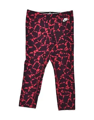 NIKE Womens Crazy Pattern Leggings UK 12 Medium  Red Cotton NP15 • £9.71