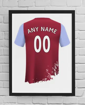 £4.95 • Buy Aston Villa Football Shirt Poster | Personalised | Art Print | Gift | A4 & A3 