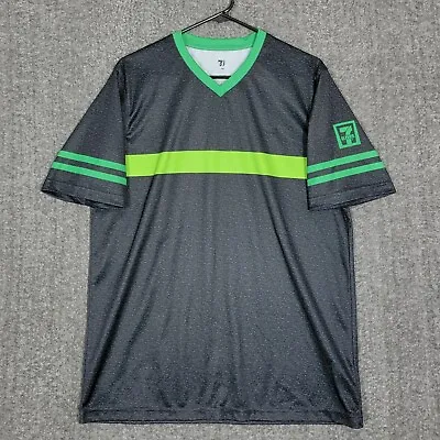 7-Eleven Shirt Mens M Black Green Apparel Employee Uniform V Neck Short Sleeve • $13.26