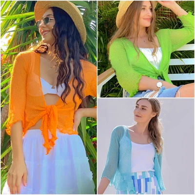 £8.99 • Buy Womens Ladies Tie Up Knitted Open Front Bolero Shrug Cropped Top Short Cardigan
