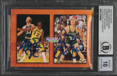 Magic Johnson & Larry Bird Signed 1993 Hoops #MB1 Card Auto 10! BAS Slabbed • $349.99