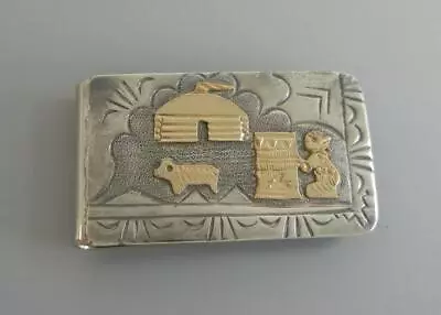 Vintage Money Clip TA Begay Navajo Sterling Silver Gold Filled Story Teller • $49