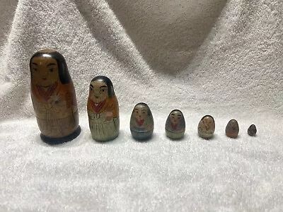 Antique Japanese Wooden Nesting Dolls Fukuruma Set Of Seven Matryoshka • $45