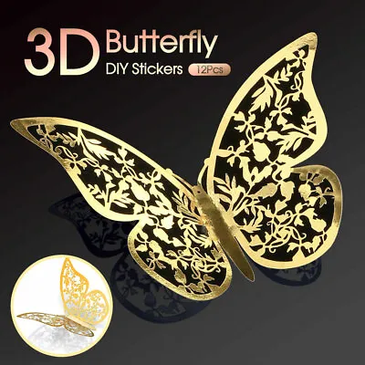 $5.99 • Buy 12Pcs 3D DIY Wall Decal Stickers Butterfly Home Room Art Decor Decorations AU