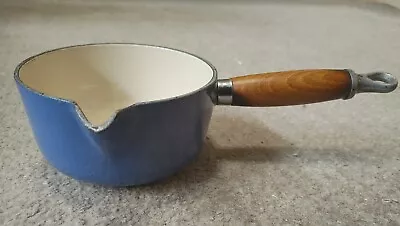 Vintage Le Creuset Blue Enamel 5.25  Pot NO Lid Made In France #14 Wood Handle • $49.99