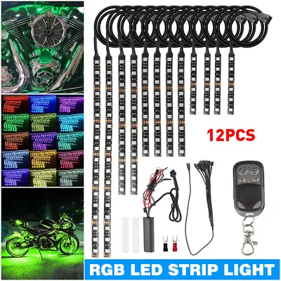 Motorcycle LED RGB Under Glow Strip Lights Kit 15-colors With Remote Accessories • $34.99