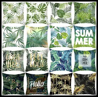 Tropical Cushion Cover Flower Plant Green Leaves Garden Throw Pillow Case • £3.49