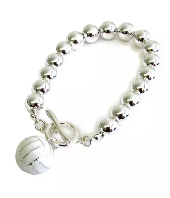 Sports Theme Volleyball Charm And Metal Beads Stretch Bracelet For Women • $17.95