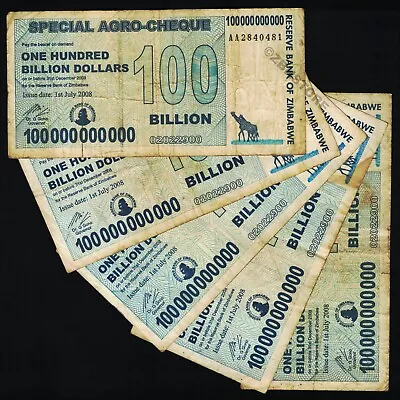 5 X 100 Billion Dollars Zimbabwe Special Agro Cheque Banknote 2008 Authentic COA • $32.99