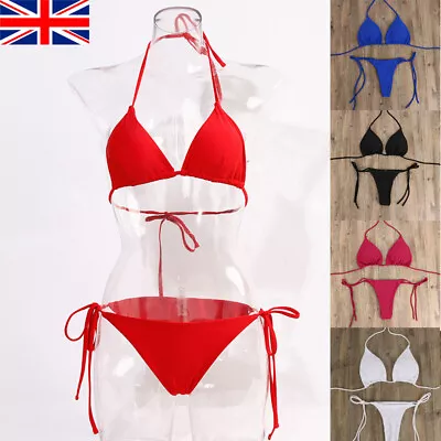 £5.58 • Buy Womens Bikini Set Swimwear Neck Halter Bra Strappy Suit Bathing Swimsuit Summer