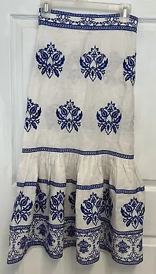 Zara Blue & White Embroidered Midi Skirt Size XS X Small Greece Beach Vacation • $29.99