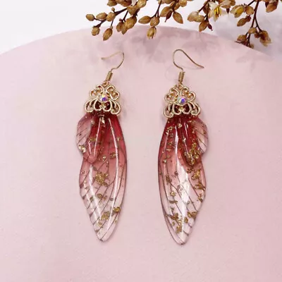 AU Handmade Fairy Wing Earring Butterfly Wing Drop Dangle Rhinestone Foil • $16.36