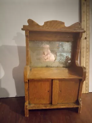 Miniature Antique Dollhouse Cabinet Oak Wooden Furniture 1:10-1:12 Hutch Mirror • $38