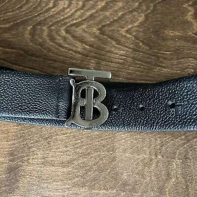 BURBERRY TB Belt Leather Black Silver Tone Peg Latch • $249.99