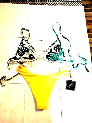 Zaful SWIMSUIT 2 Piece Retro Halter Bathing Suit SZ 4 Blue White & Yellow • $15