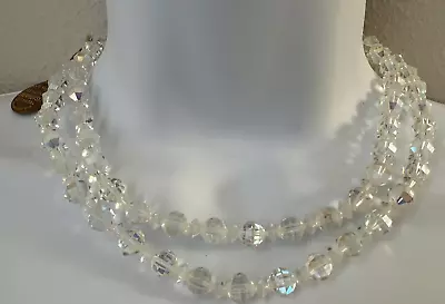 Vintage Swarovski Crystal Bead Double Strand Necklace Austria 16” With Tag • $34.90