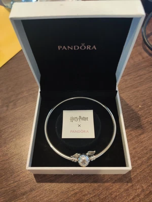 $81.22 • Buy Genuine - Pandora X Harry Potter Golden Snitch Clasp Bangle 598619C00 - 21cm
