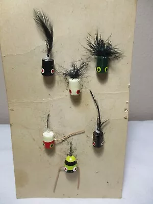 Lot 6 Vintage Wood Painted Feathers Fly Fishing Hooks Lure Jigs • $9.99