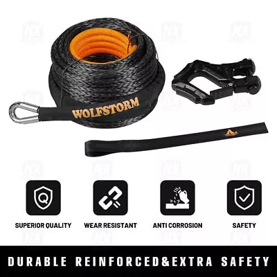 3/8  X 100ft Synthetic Winch Rope Line Recovery Cable W/ Sheath Hook For ATV UTV • $98.99