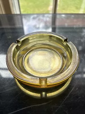 Vintage Amber Ashtray 4.5  Round Sun Yellow Heavy Thick Cut Glass • $12